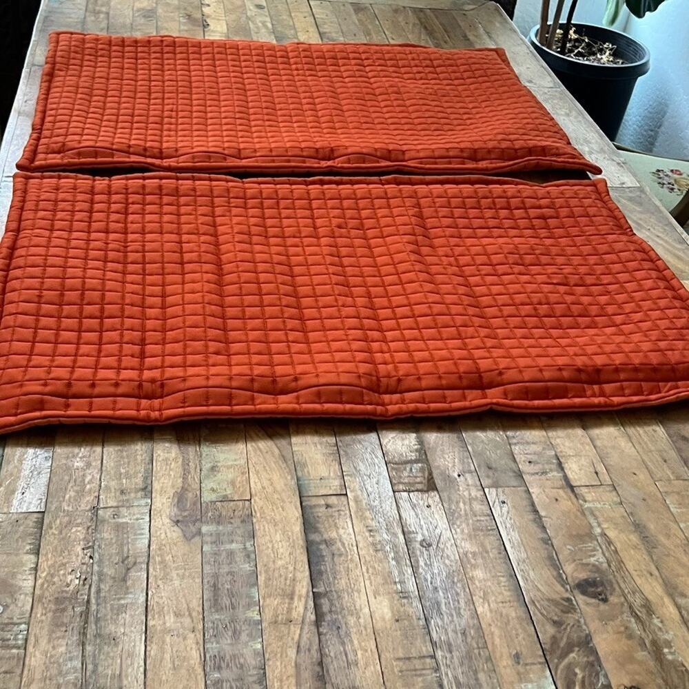 Crate & Barrel Plaza Shams King 20 x 36in Set of 2 Tangerine Zip Up Grid Quilted